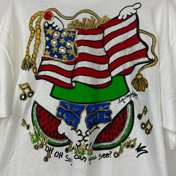 Vintage Lisa Coufal Top XL Unisex Womens USA Patriotic Painted 90s T-Shirt NOS - Picture 3 of 6